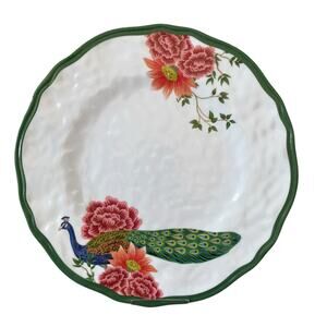 Tahari Peacock Floral Melamine Dinner Plates 11in Set of 4 Pop of Color New